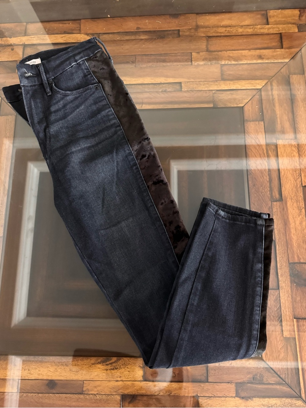 Good American Slim Jeans with Black Velvet Side Stripe